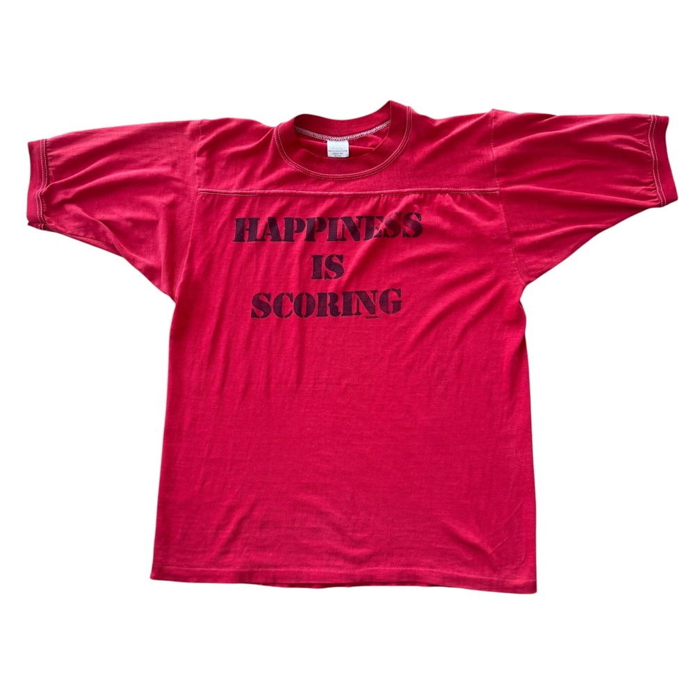 Vintage 70s 80s Happiness Is Scoring Football Jersey T Shirt 44 Red L Stencil
